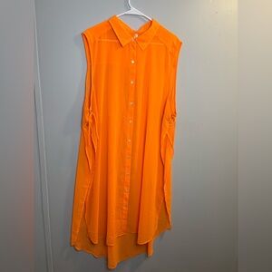 Vibrant Orange Sleeveless Button-Down Swimsuit Cover Up